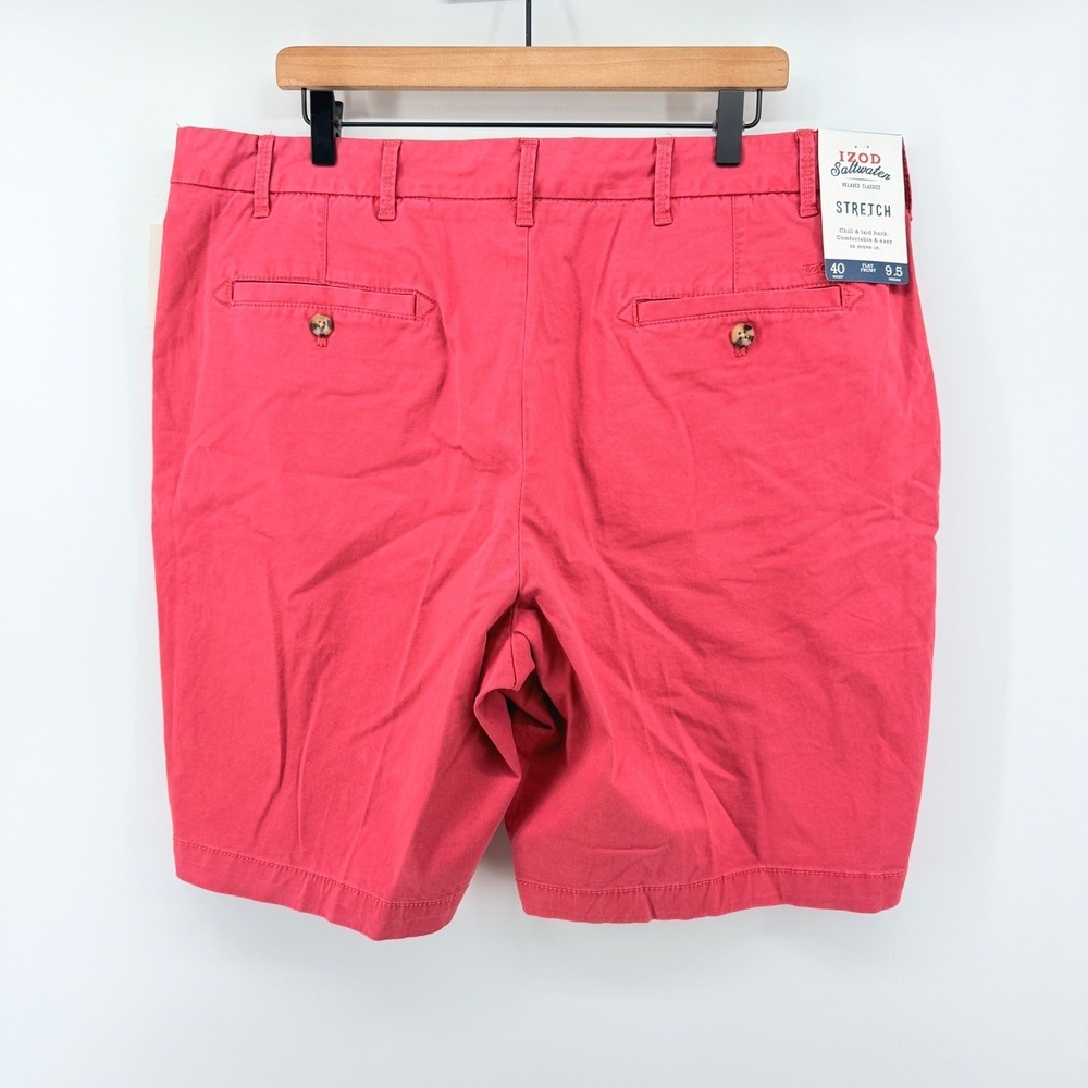 IZOD Saltwater Shorts Mens 40 Red Stretch Flat Front Relaxed Classics 9.5" NEW - Picture 3 of 10